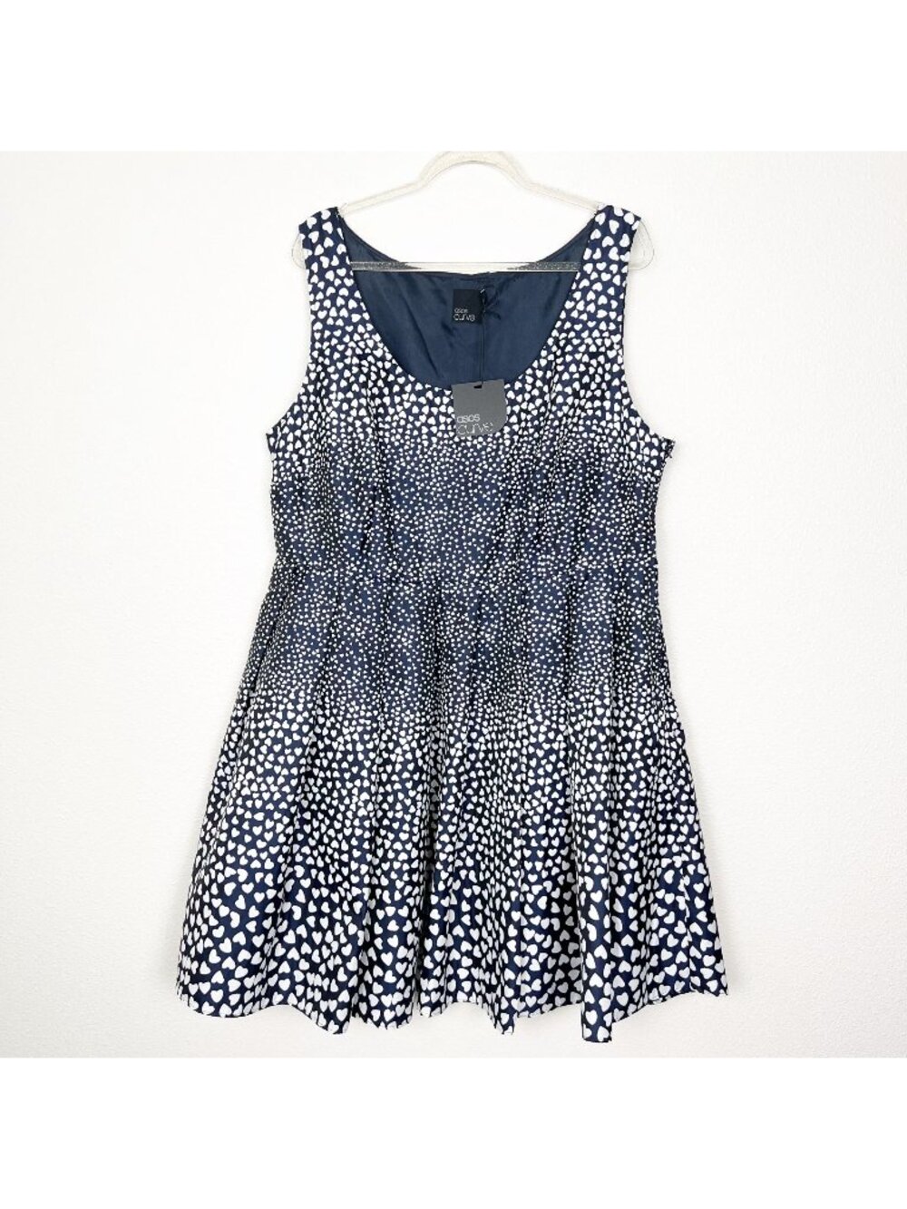 ASOS Curve Women 16 Navy White Heart Fit & Flare Sleeveless Dress Cocktail Event